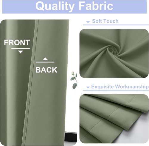Ava Sage Green Blackout Curtains by Simplebrand - Thermal Insulated Rod Pocket Drapes | 63 Inch Length, 2 Panels Set