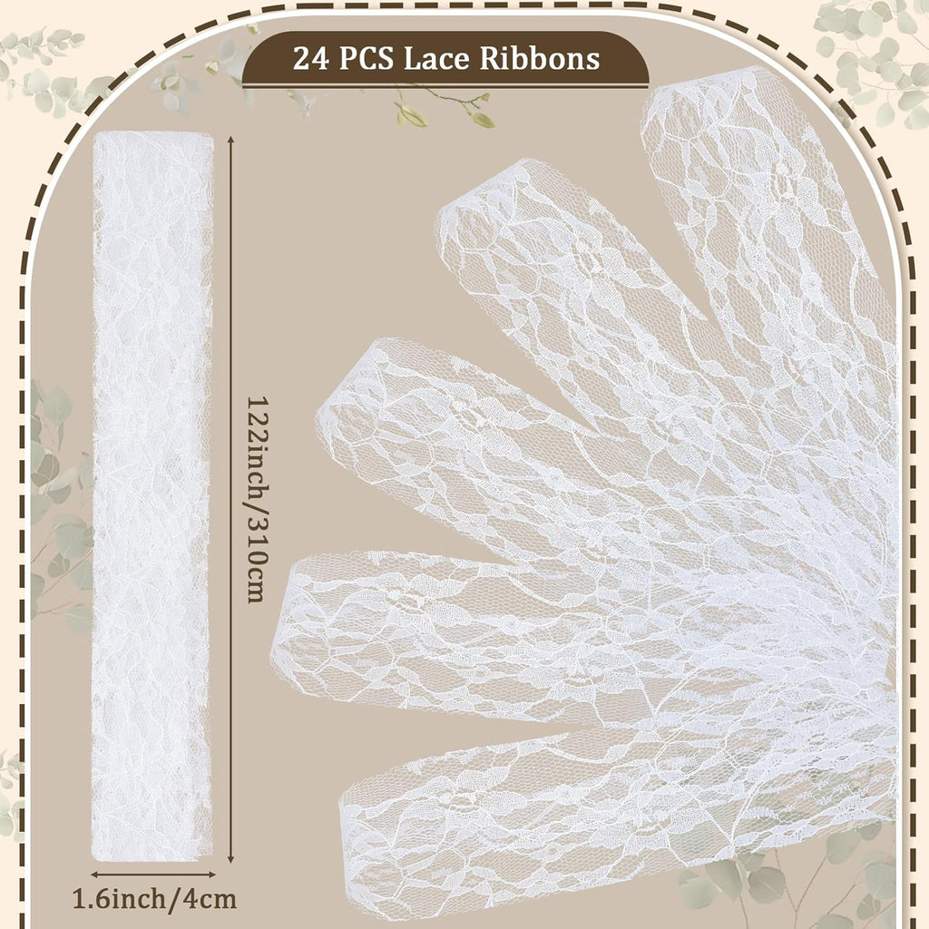 Skiennix 24 Pcs Lace Chair Sashes - Elegant Wedding Aisle Decorations | White Chair Bow Ribbons