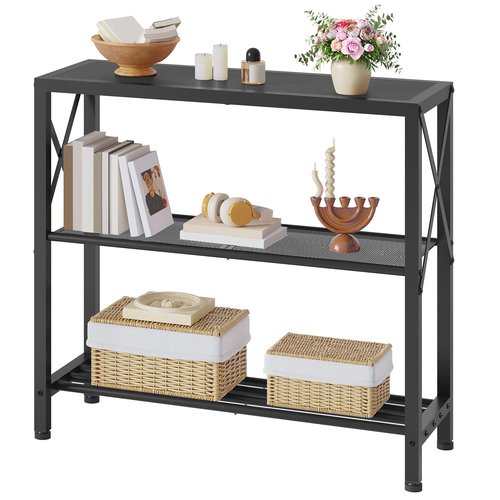 Hoctieon Industrial Console Table, 3-Tier Entryway Table, Metal Frame, Sofa Tables with Shelf, Hallway Desk, Entrance Desk for Entryway, Living Room, Foyer, Hallway, Black