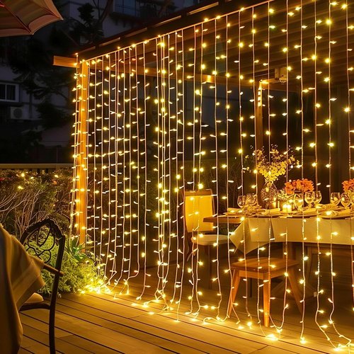 Dazzle Bright 300 LED Curtain Lights - Plug-In Fairy Lights for Bedroom & Outdoor Decor | Warm White