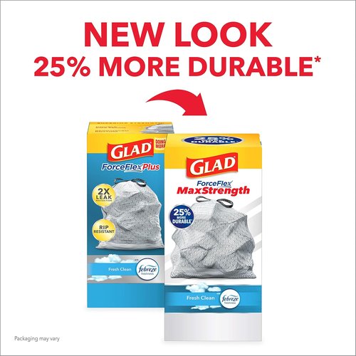 Glad ForceFlex MaxStrength Tall Kitchen Trash Bags - 13 Gallon, Fresh Clean Scent with Febreze, 34 Count