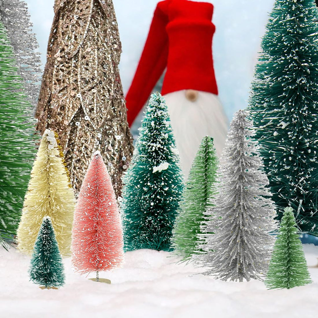 30 PCS Mini Bottle Brush Christmas Trees with Wood Base, Small Pine Tree Sisal Trees for Christmas Table Top Decor Winter Crafts Ornaments