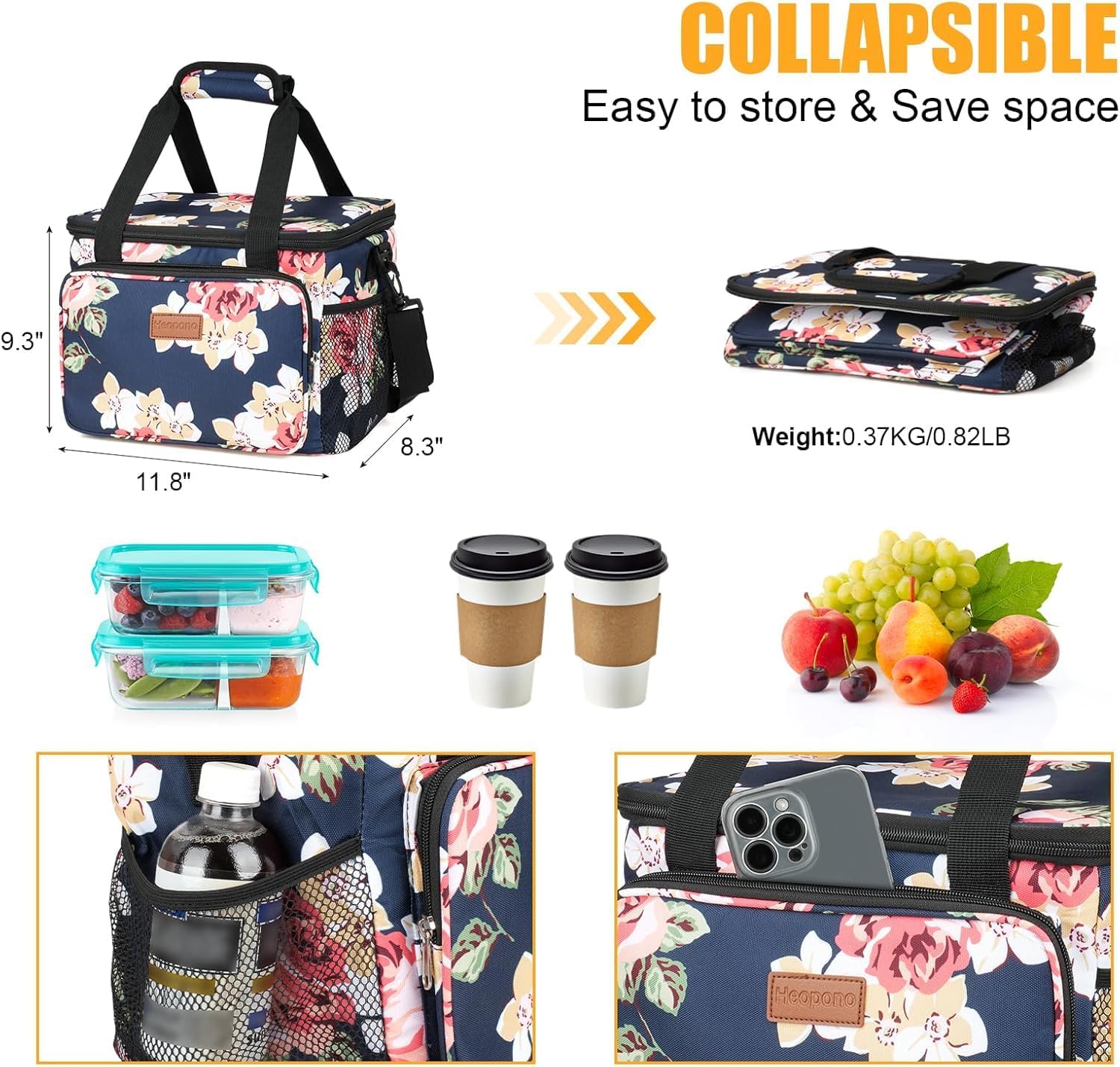Skiennix Insulated Lunch Box - Leakproof Cooler Bag with Multi Pockets & Adjustable Strap | Perfect for Work, Beach & Picnic