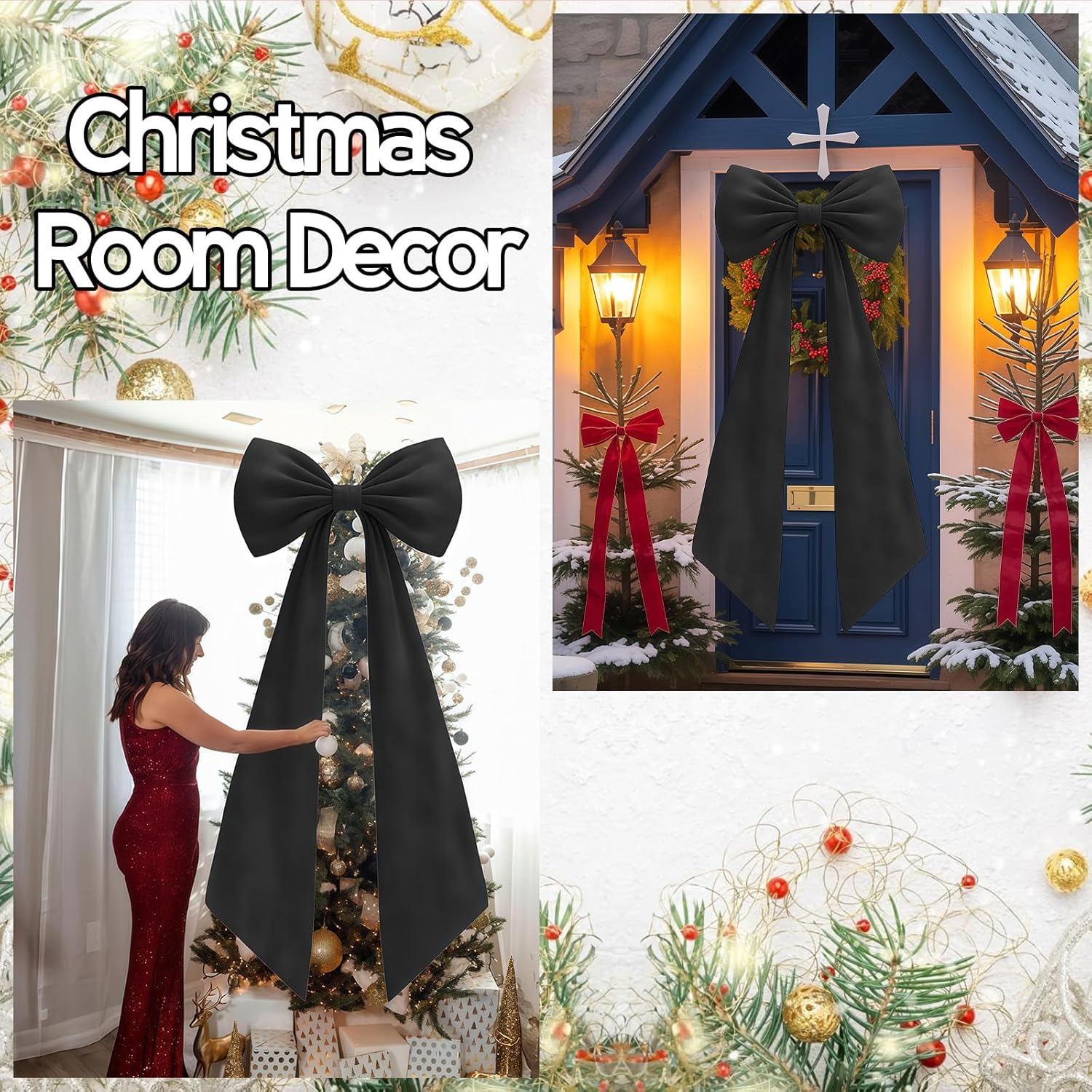 Skiennix Black Velvet Bow Decor - 50 x 20 Inches Large Party Decoration for Birthdays & Weddings