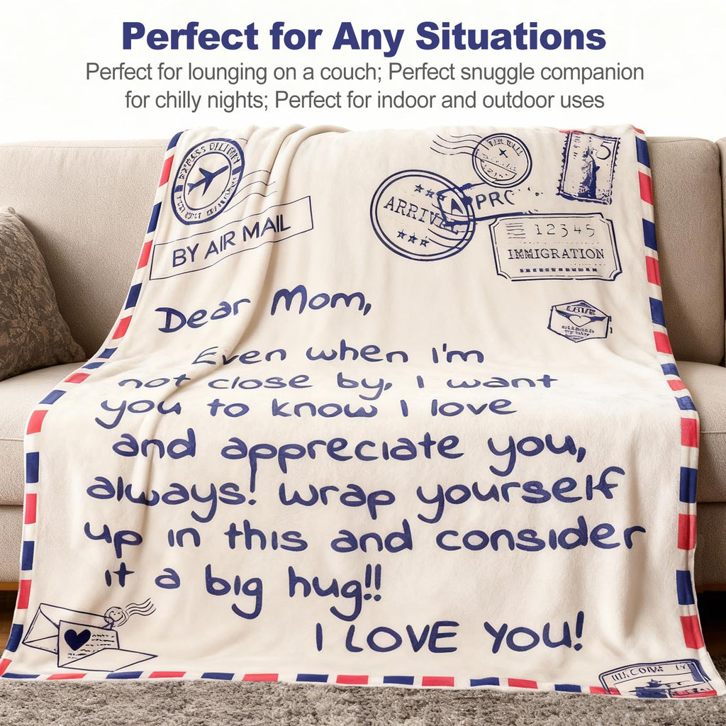 60 x 50 Inches Flannel Blanket for Mom Ultra-Soft Cozy Throw with Heartfelt Message Mother’s Day Birthday from Daughter or Son, Warm Decorative Sofa Blanket