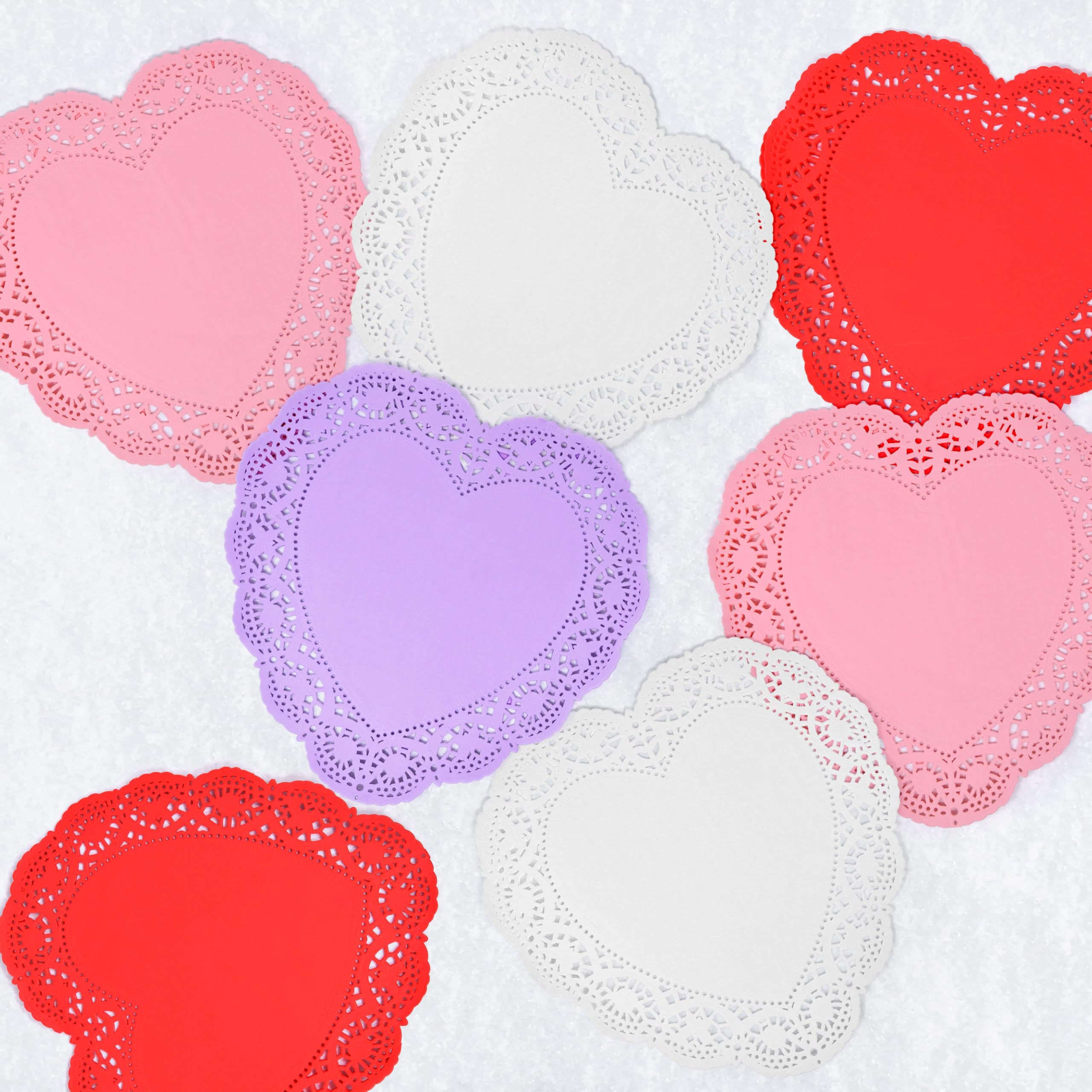 Gift Boutique 10 Inch Heart Doilies, 100 Count Large Valentine Paper Doily Set in Red Pink White & Purple for Table Décor and Crafts