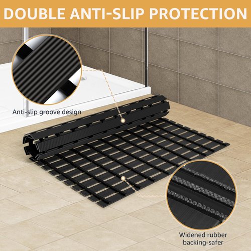 Yolife PVC Large Shower Mat, 35.4 × 24 Inch Non Suction Cup Non Slip Shower Floor Mat, Easy to Cut & Curlable Stand Up Shower Stall Mat, Heavy Duty Bath Shower Mats for Inside Shower