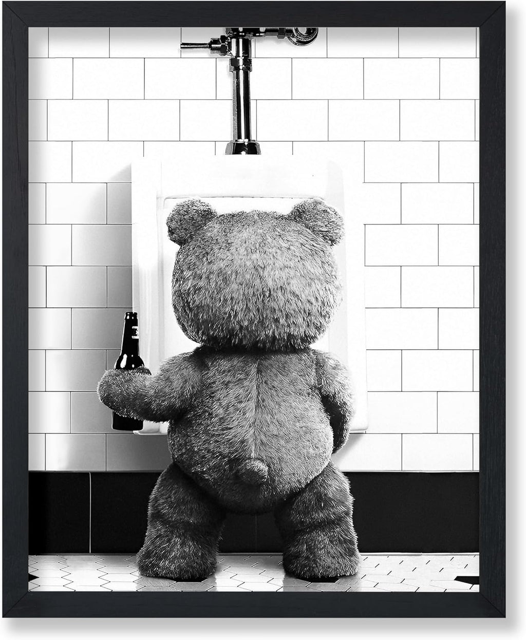 Poster Master Funny Teddy Bear Print - Humorous Black & White Wall Art for Bathroom, Nursery | 8x10 Unframed