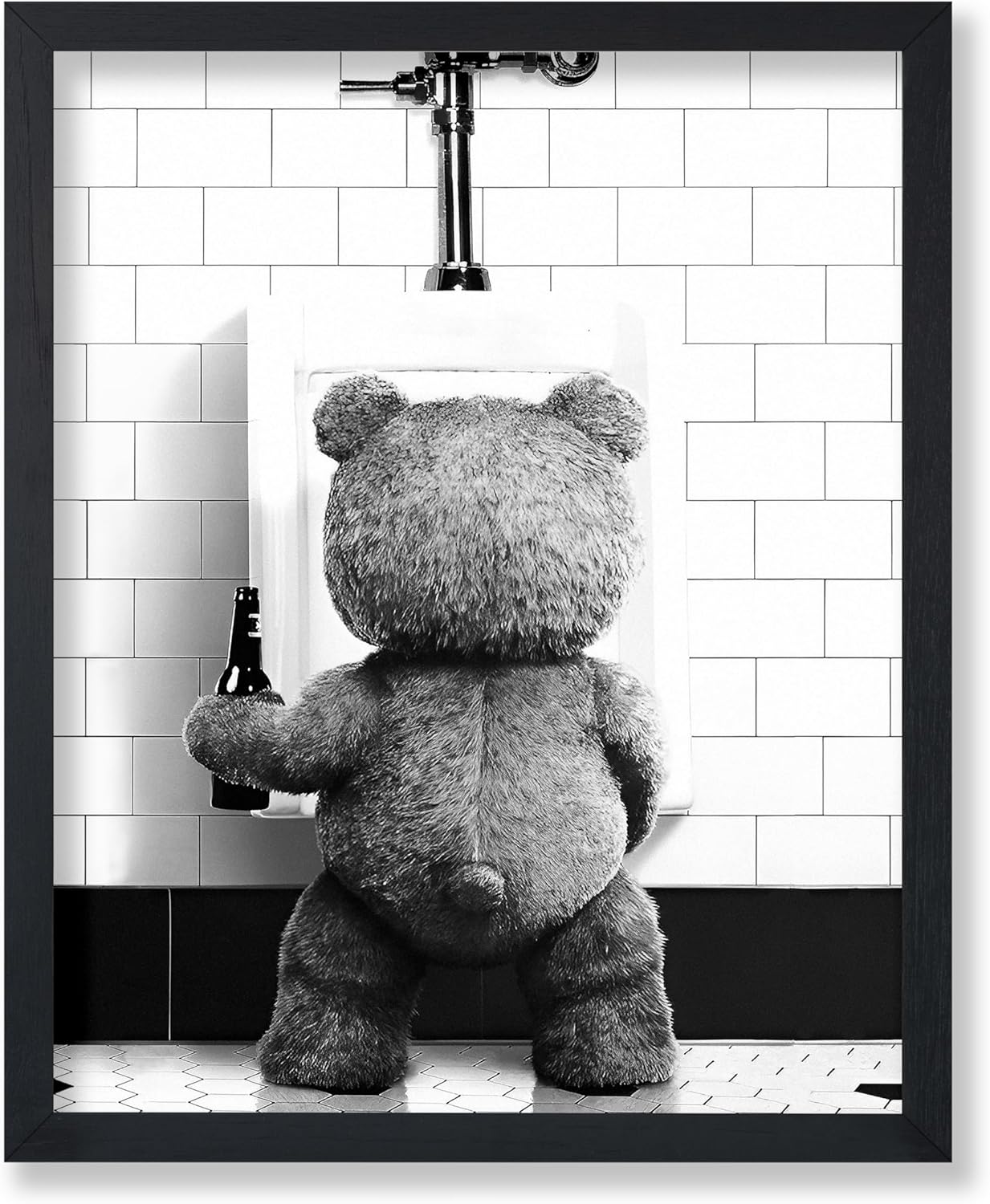 Poster Master Funny Teddy Bear Print - Humorous Black & White Wall Art for Bathroom, Nursery | 8x10 Unframed