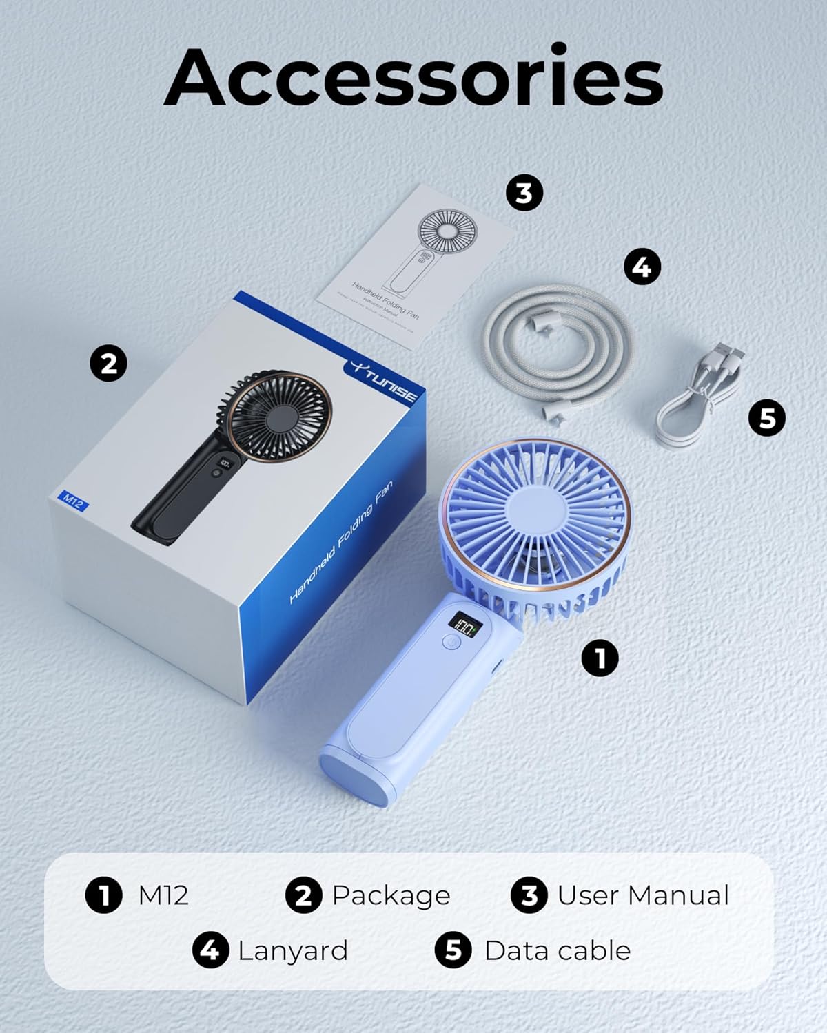 TUNISE Portable Handheld Fan - Rechargeable 4000mAh Battery | 180° Adjustable, 6 Speed Settings, Quiet Design