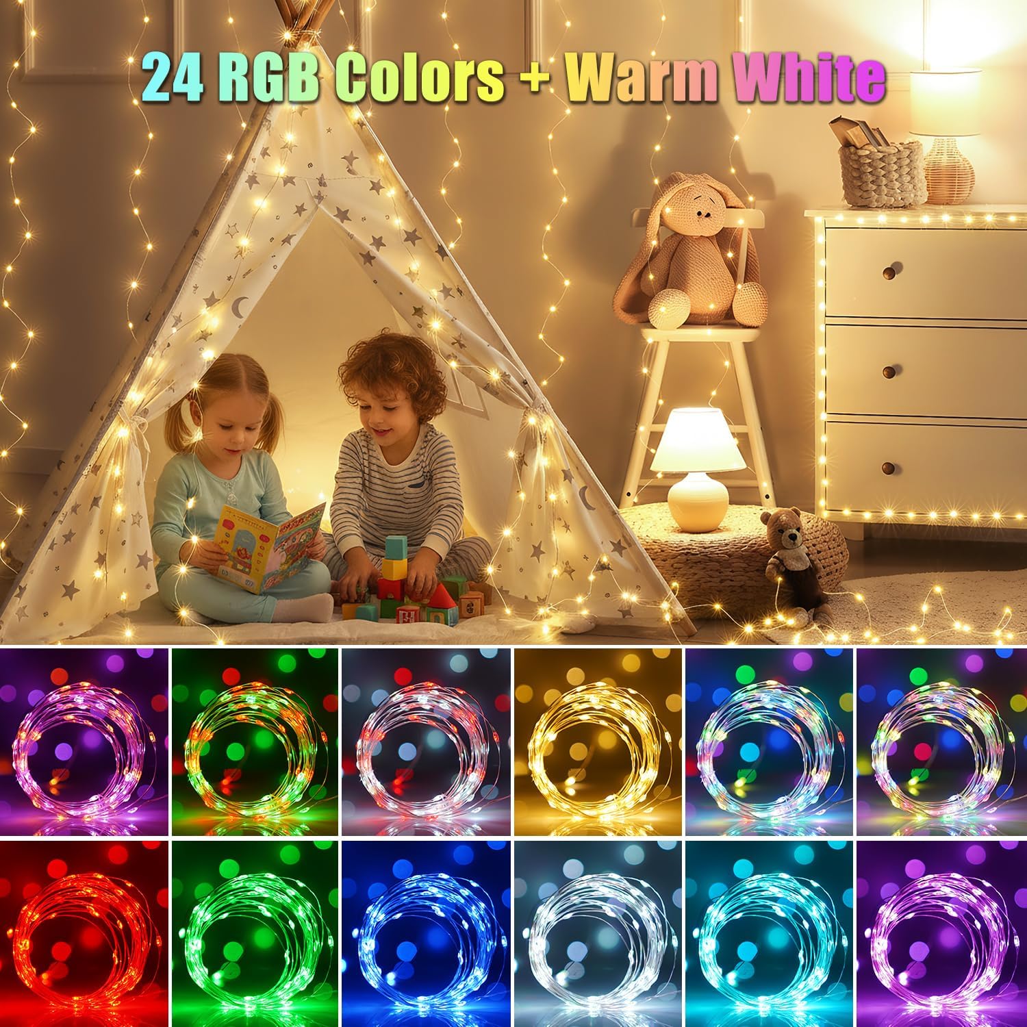 Skiennix 50ft Dimmable Fairy Lights - 25 Colors & 14 Modes | RGB + Warm White Indoor/Outdoor Décor