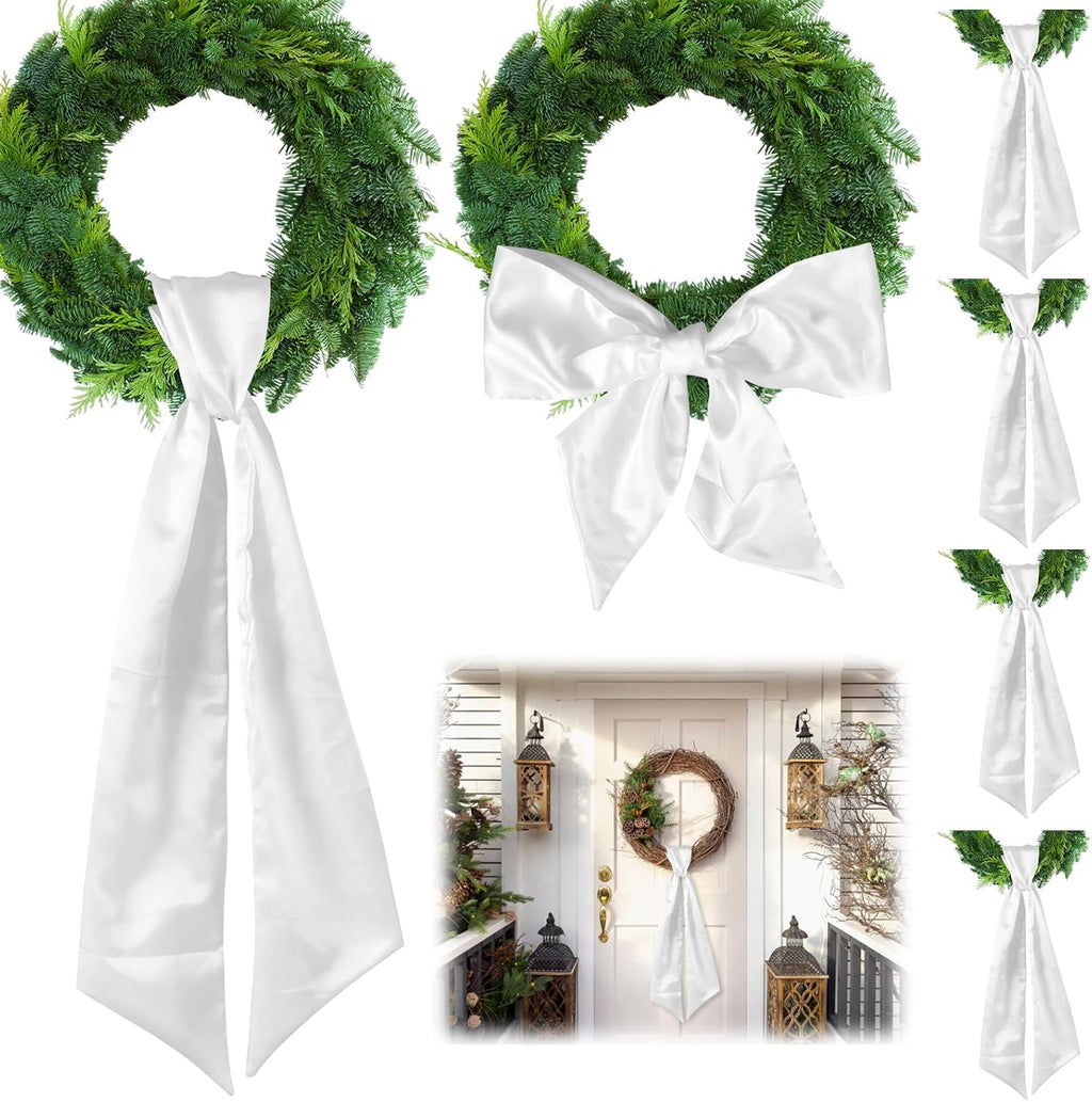 Skiennix 6Pcs White Wreath Sash - Blank Monogram Door Hanger for Christmas & Halloween | 5x55in