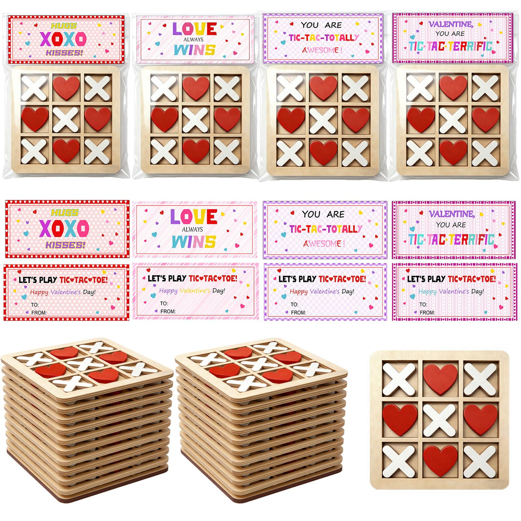 Bailiyake 24 Set Wooden Tic Tac Toe Bulk with Cards