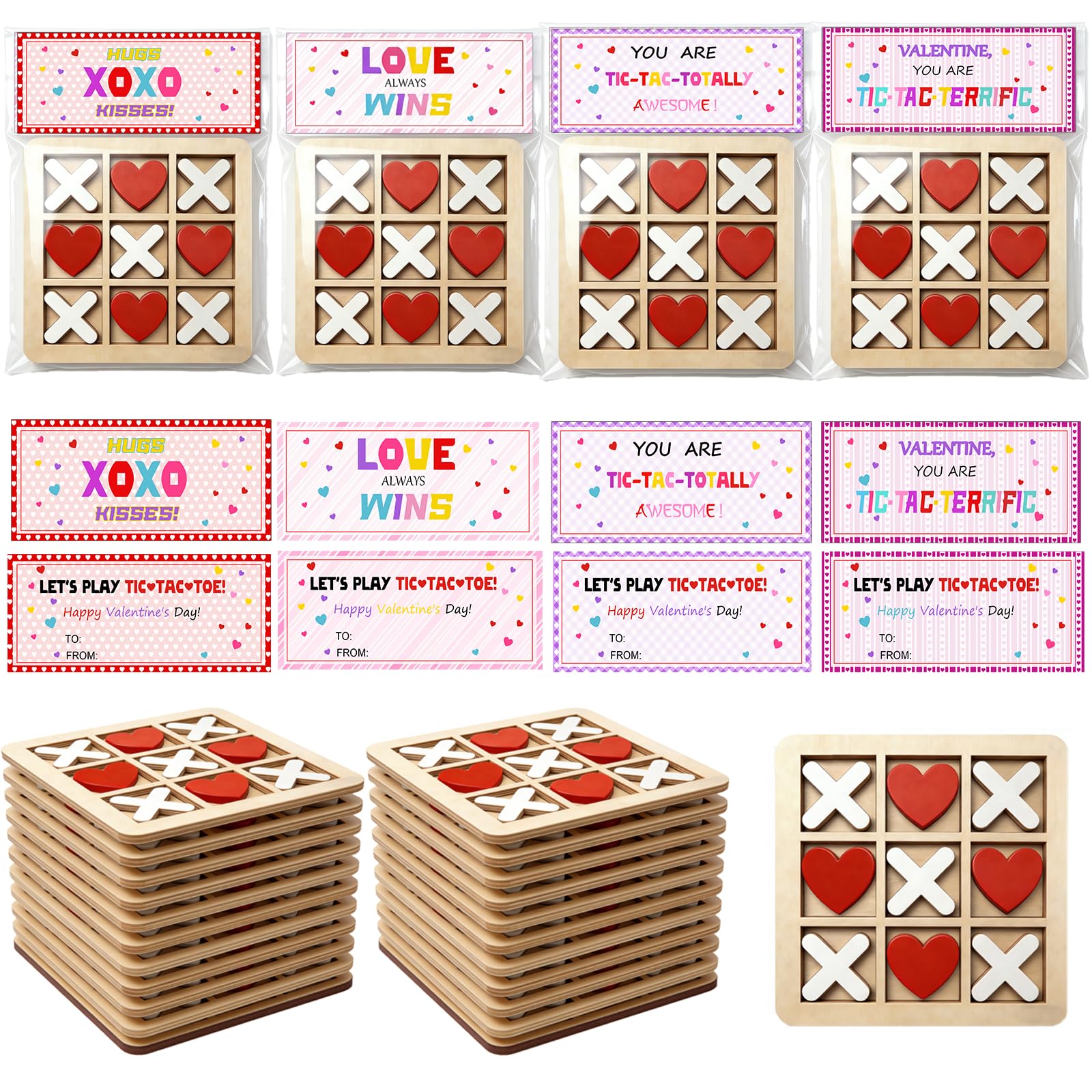 Bailiyake 24 Set Wooden Tic Tac Toe Bulk with Cards