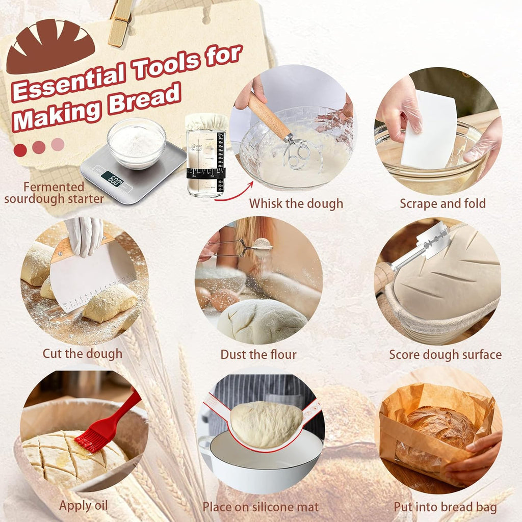 Skiennix Sourdough Starter Kit - Complete Baking Supplies with Scale, Glass Jar & Proofing Basket | Perfect Gift for Beginners