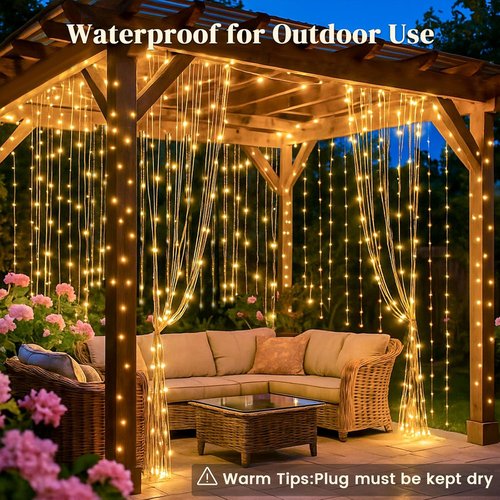 DomeStar 300 LED Curtain Lights - 9.8 x 9.8 FT Fairy Lights with 8 Modes Remote | Warm White Ambient Decor