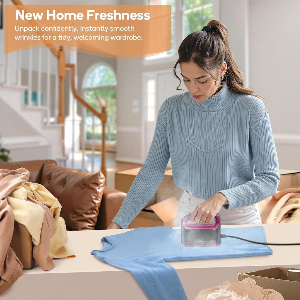 Newbealer Smart Steam Iron - Mini Heat Press with 1200W Turbocharged Power | 3 Steam Modes, Auto-Off, Nonstick Soleplate (Mint Green)