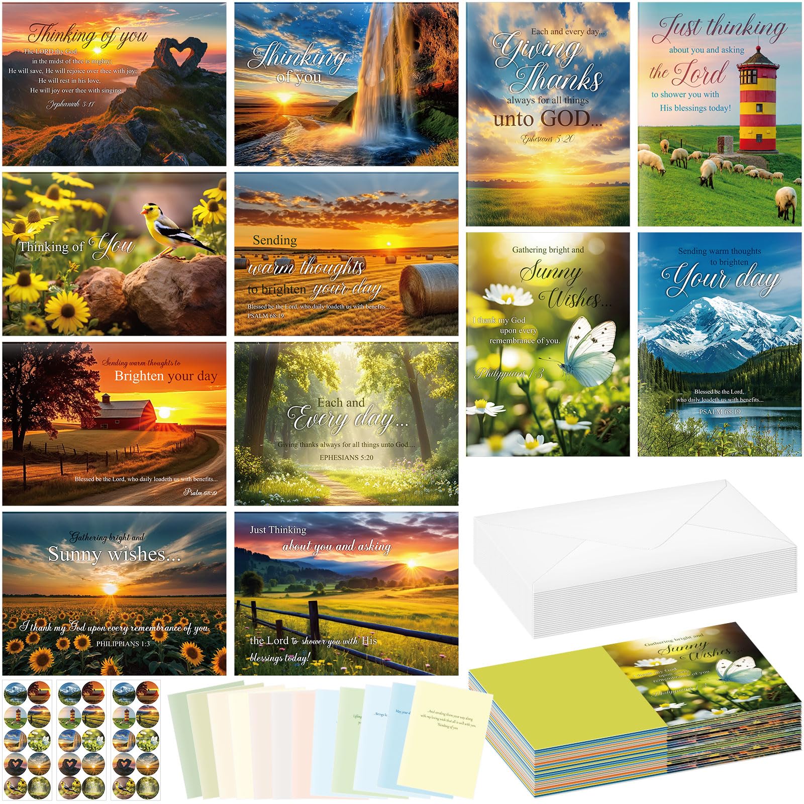 Motiskyy 24 Pack Religious Thinking of You Cards Bulk with Envelopes Jesus Christian Greeting Thinking of You Cards with Scripture Encouragement 4.5 x 6.2 Inch (Classic Style)