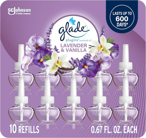 Glade PlugIns Refills Air Freshener - Lavender & Vanilla Scented Essential Oils | 6.7 Fl Oz, 10 Count
