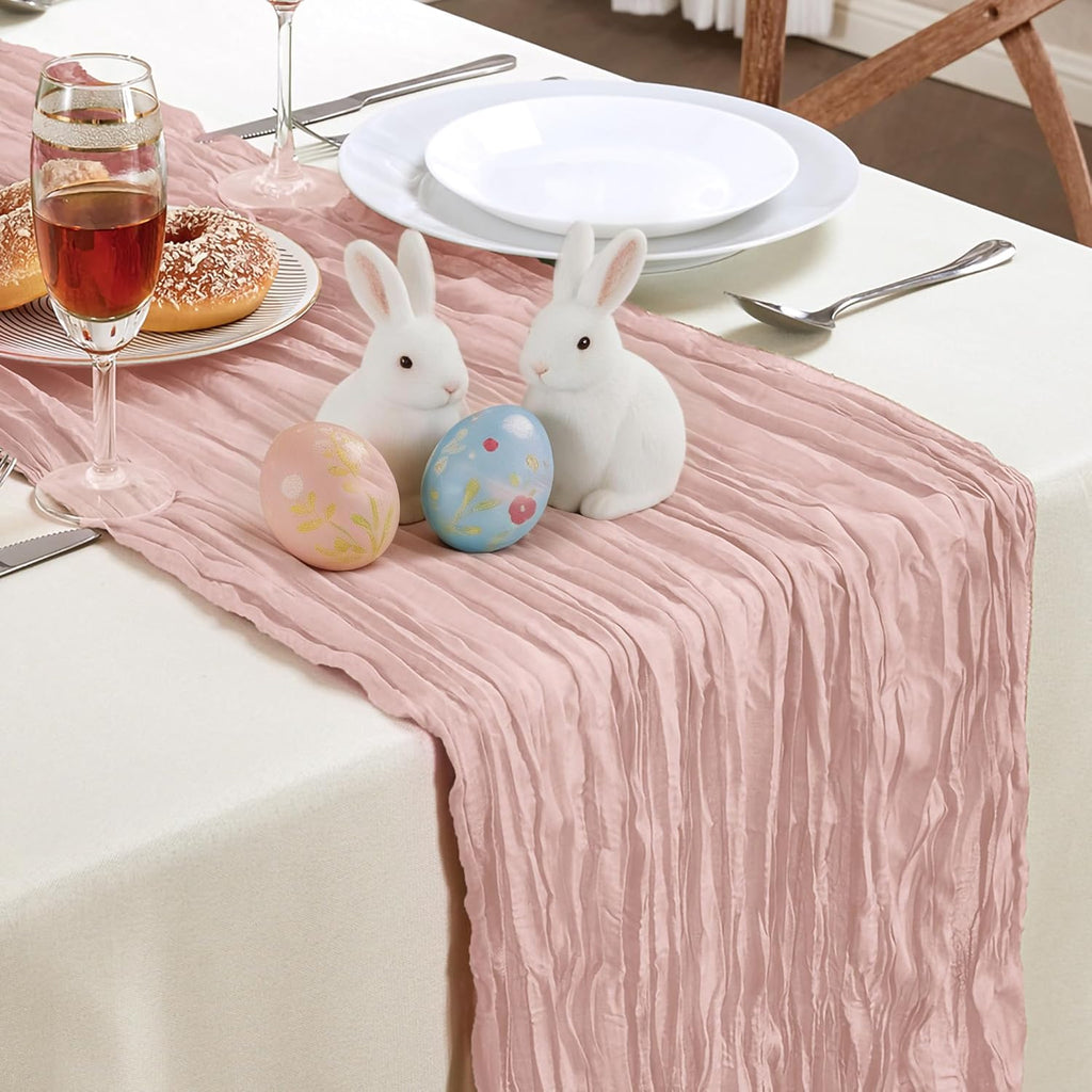 Skiennix Dusty Pink Cheesecloth Table Runner - 10FT Long Rustic Sheer Decor for Weddings & Events