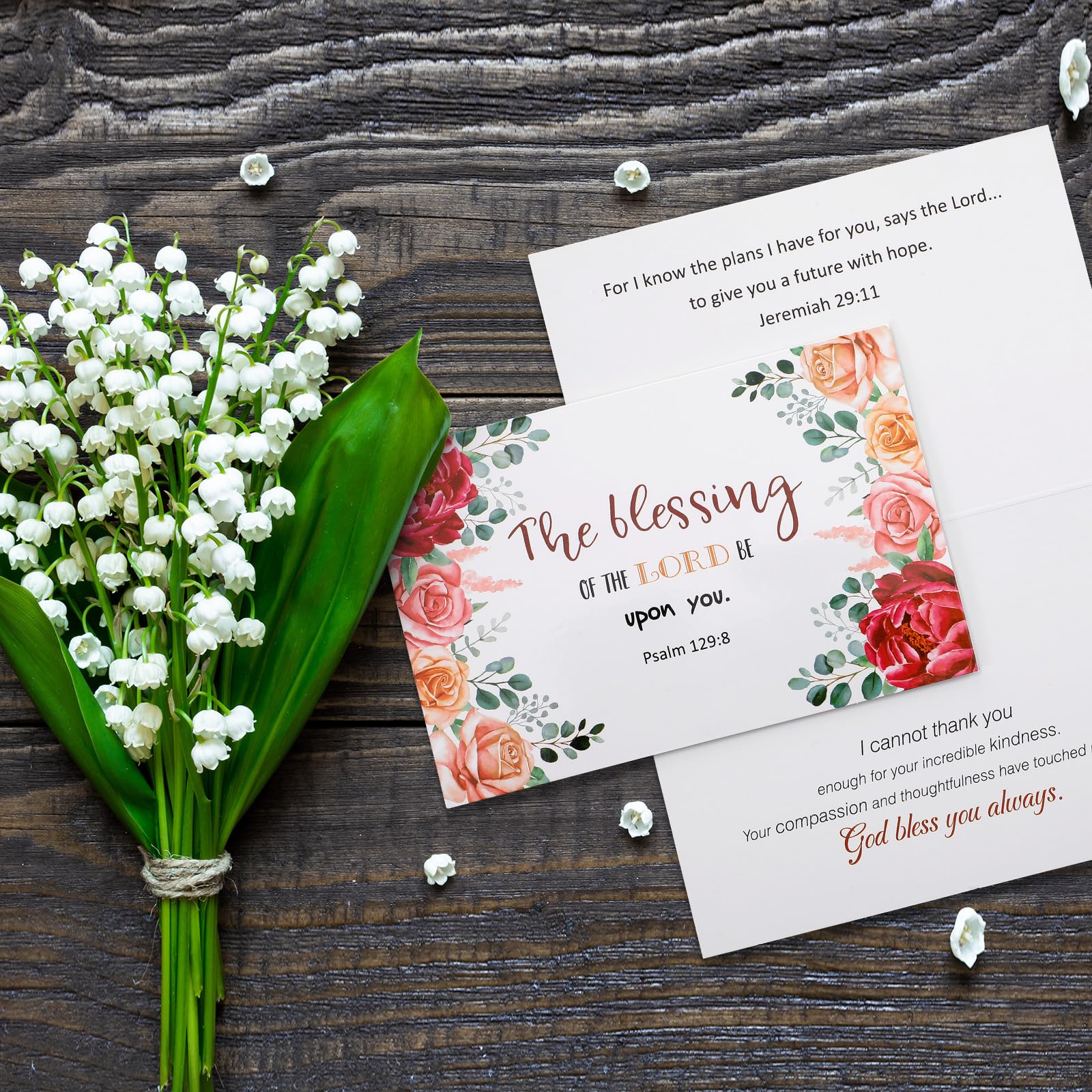 Affrolling 50 Pack Spring Religious Christian Thank You Cards Bulk with Scripture Envelopes Stickers Bible Verse Greeting Cards Encouragement Inspirational Baptism Notes 4x6 Inch, Watercolor Flower