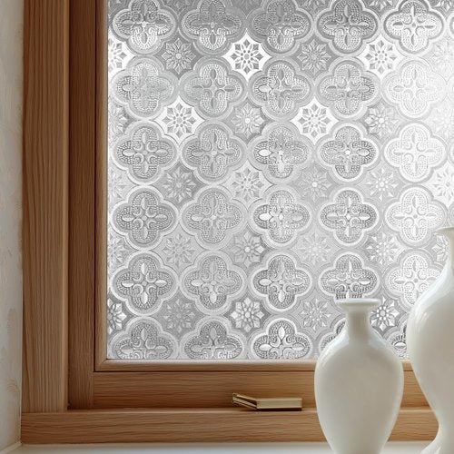 OHTMERU Window Privacy Film Decorative for Front Door, Bathroom Static Cling Stained Glass Sticker Opaque Heat Control UV Blocking Non-Adhesive for Home Windows 17.5 X 78.7 inches