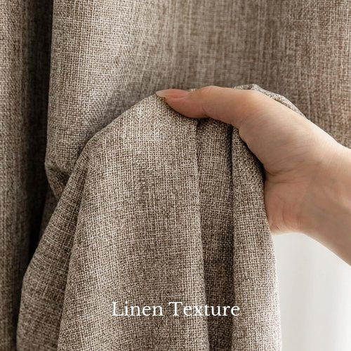 NICETOWN 230 GSM Rich Linen Blend Taupe Curtains 90 inches Long, Rod Pocket & Back Tab Privacy with Light Filtering Semi Sheer Window Treatments for Bedroom/Living Room, W52 x L90, 2 Panels