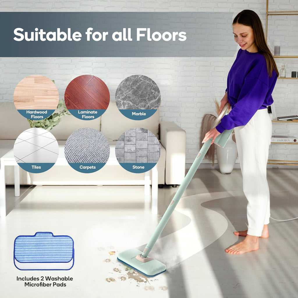 Newbealer Steam Mop - Powerful 1200W Floor Steamer with Detachable Handheld Cleaner | 250ml, 3 Adjustable Levels, 7 Accessories