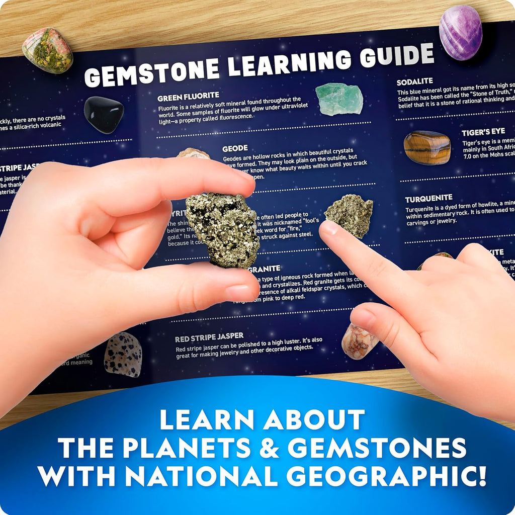 National Geographic Ultimate Space Gemstone Dig Kit - 8 Planet-Shaped Bricks with 16 Real Gemstone Specimens for Kids