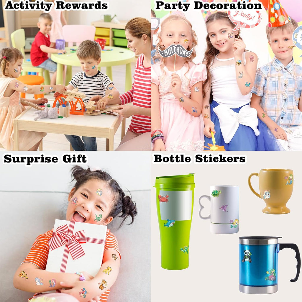 Skiennix 104 PCS Kids Temporary Tattoos - Fun Dinosaur, Unicorn & Mermaid Designs for Birthday Parties