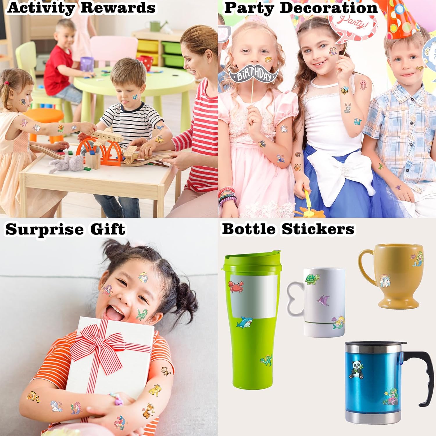 Skiennix 104 PCS Kids Temporary Tattoos - Fun Dinosaur, Unicorn & Mermaid Designs for Birthday Parties