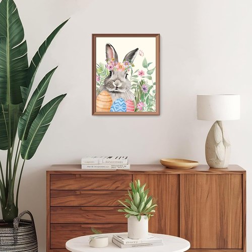 LARTSFRO Easter Decor - Bunny Wall Art Prints | Happy Easter Posters for Living Room & Bedroom | Set of 4 Unframed 10x8 Inch