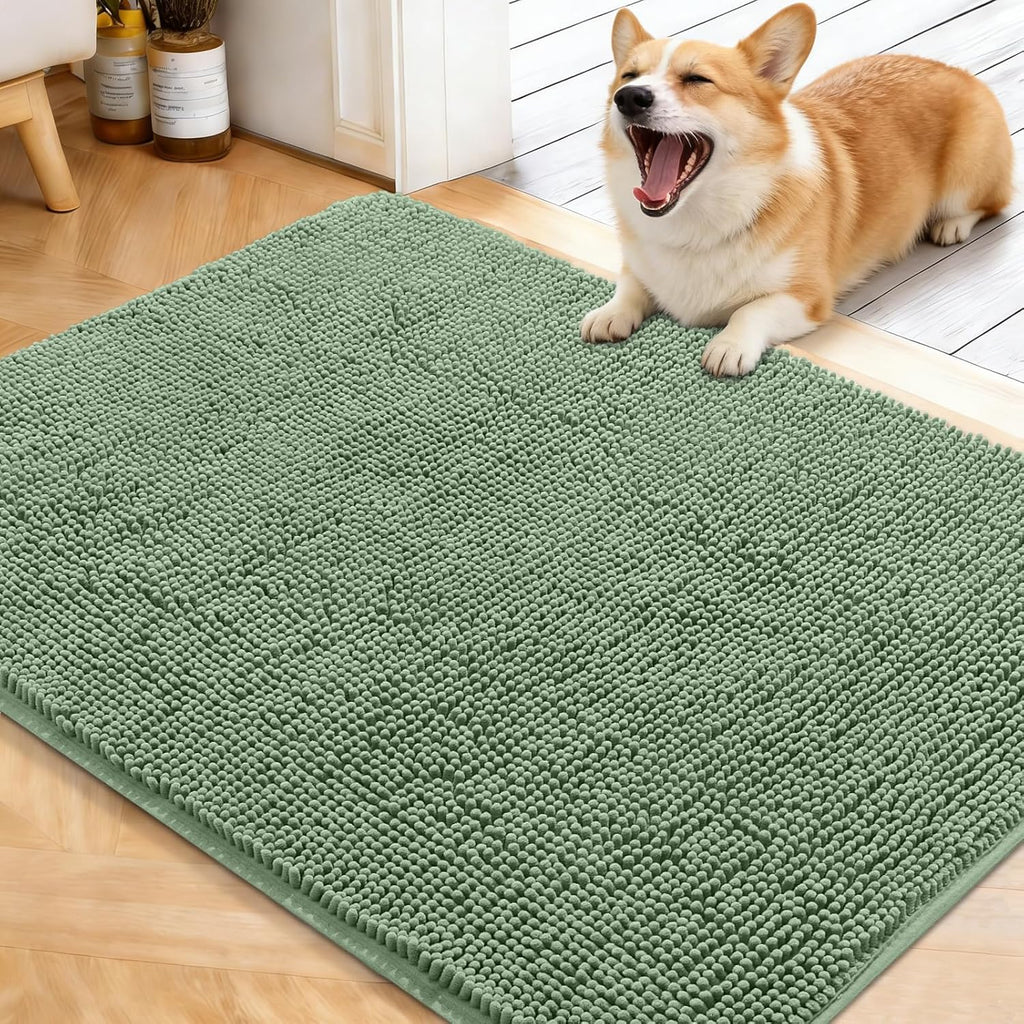 OLANLY Dog Door Mat - Absorbent Non-Slip Mud Mat for Indoor Use | 40x32 Inches, Olive Green
