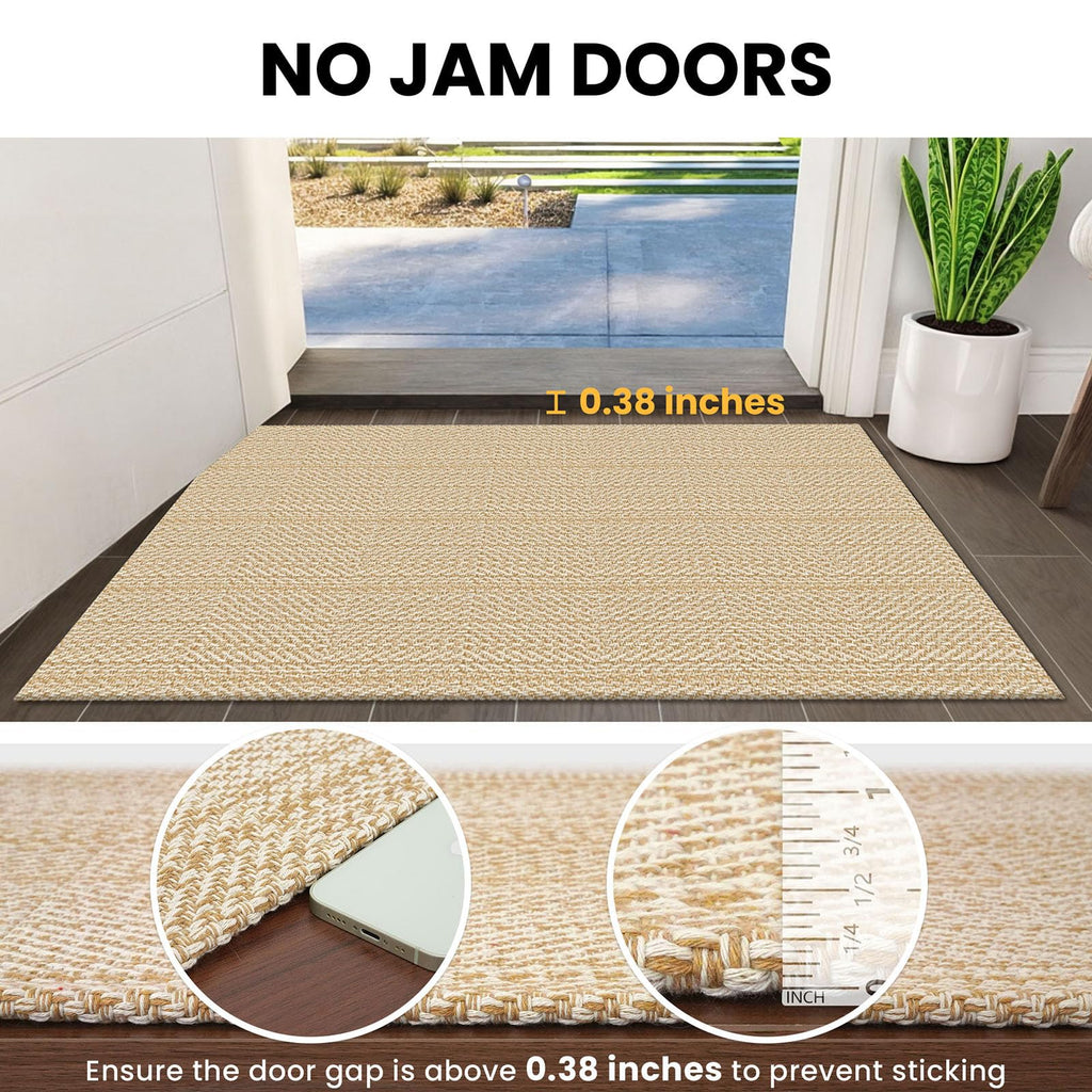 IOHOUZE Washable Runner Rug 2x6 Non Slip Runners for Hallways Entryway Runner Indoor, Kitchen Rugs Woven Cotton Floor Carpet for Kitchen Hall Entrance Bedroom, Warm Beige/Orange/Apricot