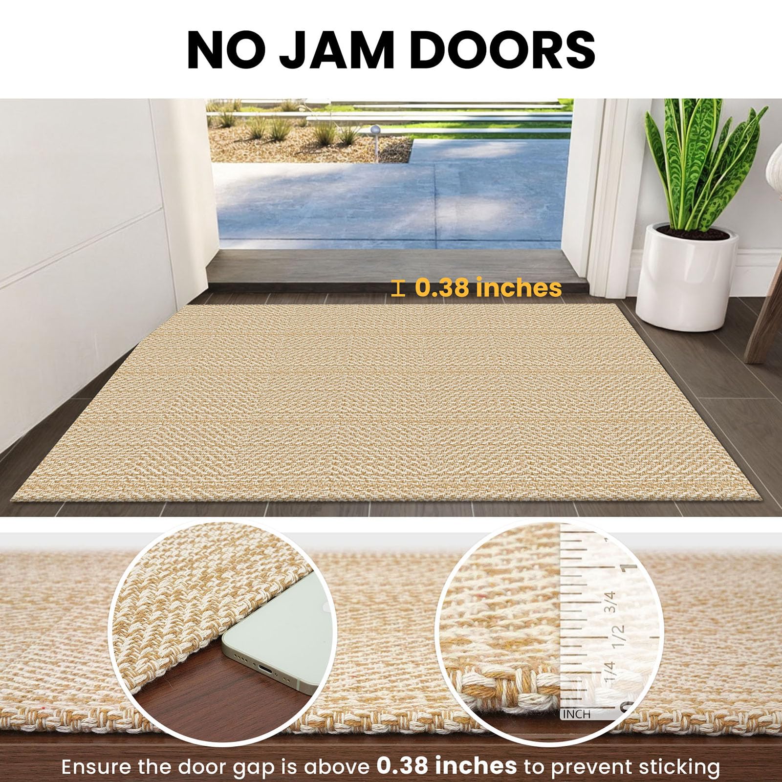 IOHOUZE Washable Runner Rug 2x6 Non Slip Runners for Hallways Entryway Runner Indoor, Kitchen Rugs Woven Cotton Floor Carpet for Kitchen Hall Entrance Bedroom, Warm Beige/Orange/Apricot