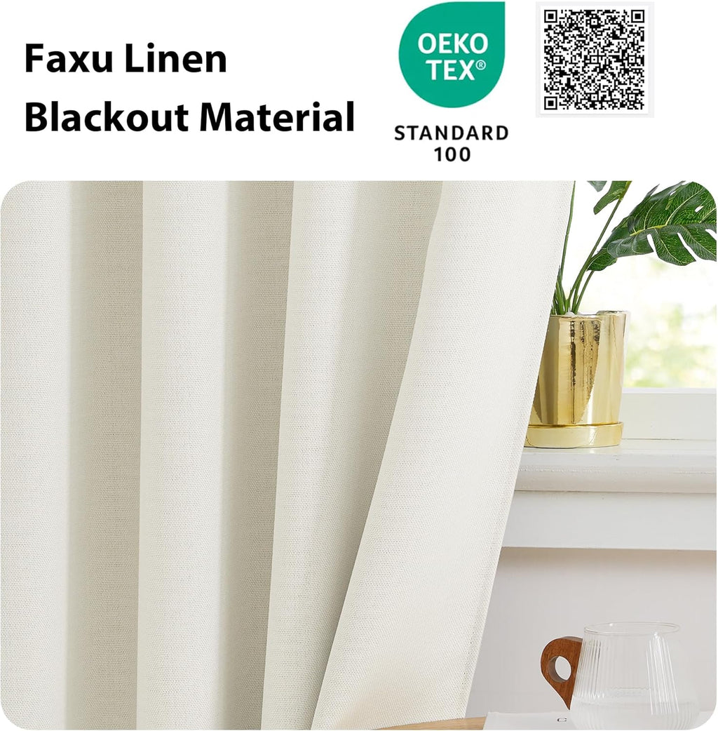 NICETOWN Natural Linen Room Darkening Curtain Valances - Thermal Insulated Short Curtains, W52 x L30, Set of 2