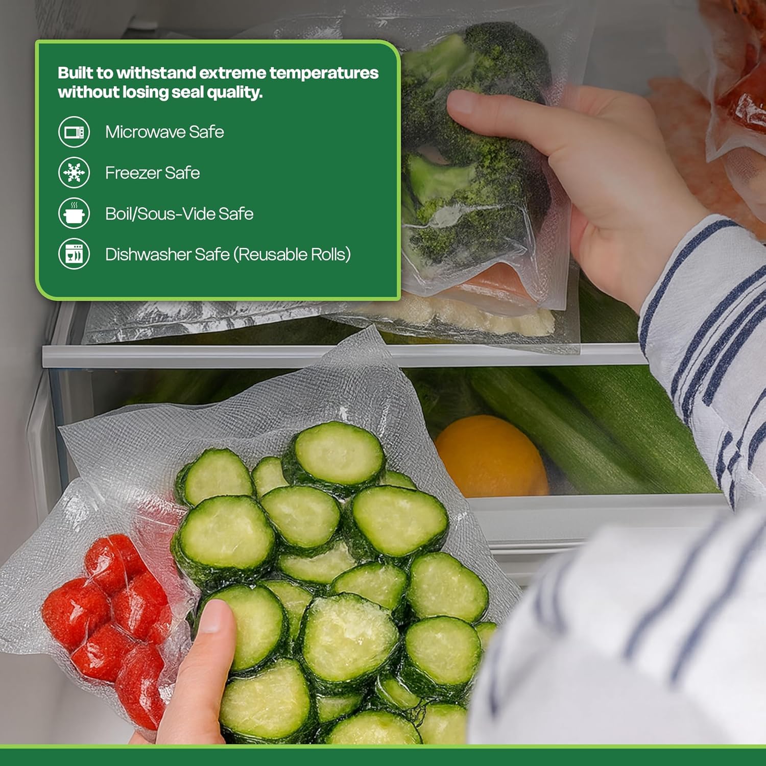 Premium Vacuum Sealer Bag Rolls - Custom Cut Food Storage for Freshness & Meal Prep - 3 Pack (8"x20')