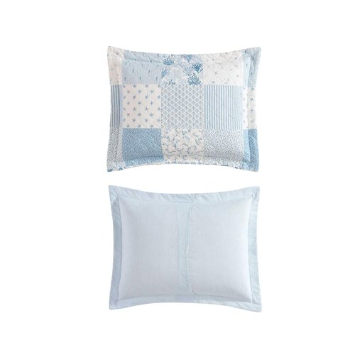 Laura Ashley - Twin Quilt Set, Reversible Premium Bedding with Matching Sham, Luxuriously Soft Home Decor (Colleens Coastal Patchwork Blue, Twin)