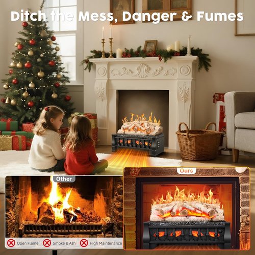 KISSAIR Electric Fireplace Log Inserts Heater, 21'' Freestanding Electric Fireplace Log Set, 5 Flame Brightness, 5 Flicker Speed, Heater 750W/1500W with Remote Control, Overheat Protection