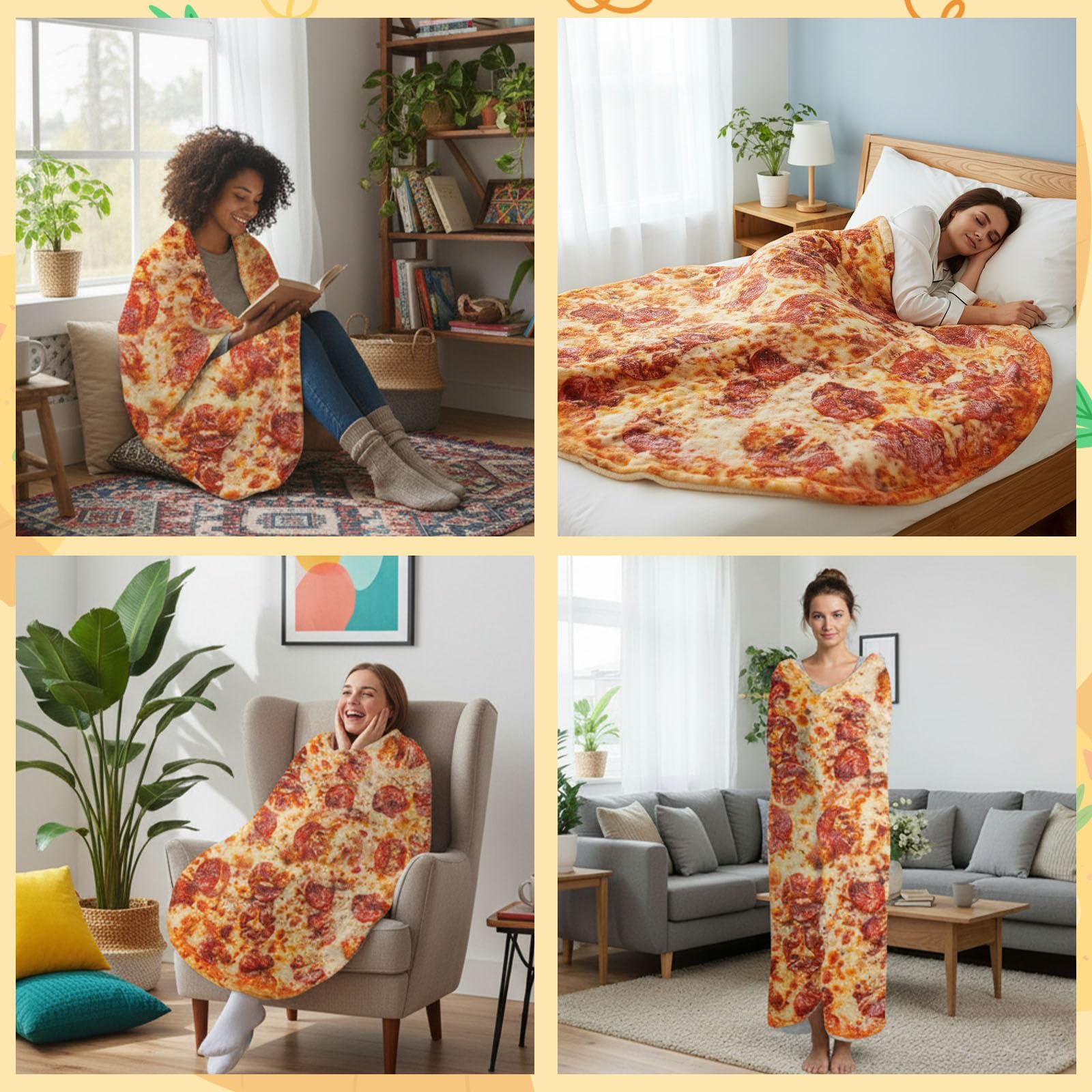 FREESOOTH Pizza Throw Blanket for Adult Kids, Novelty Round Warm Soft Tortilla Blanket for Couch Bed Funny Present, 60 Inches