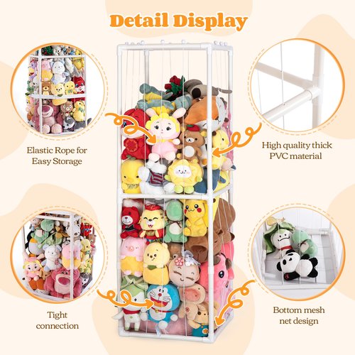 Stuffed Animal Storage,PVC Tube Zoo Stuffed Animal Holder with Elastic Band,Space Save Vertical Kids Plush Toy Organizer,Ideal for Boys Girls Nursery Playroom Kidroom Bedroom-White