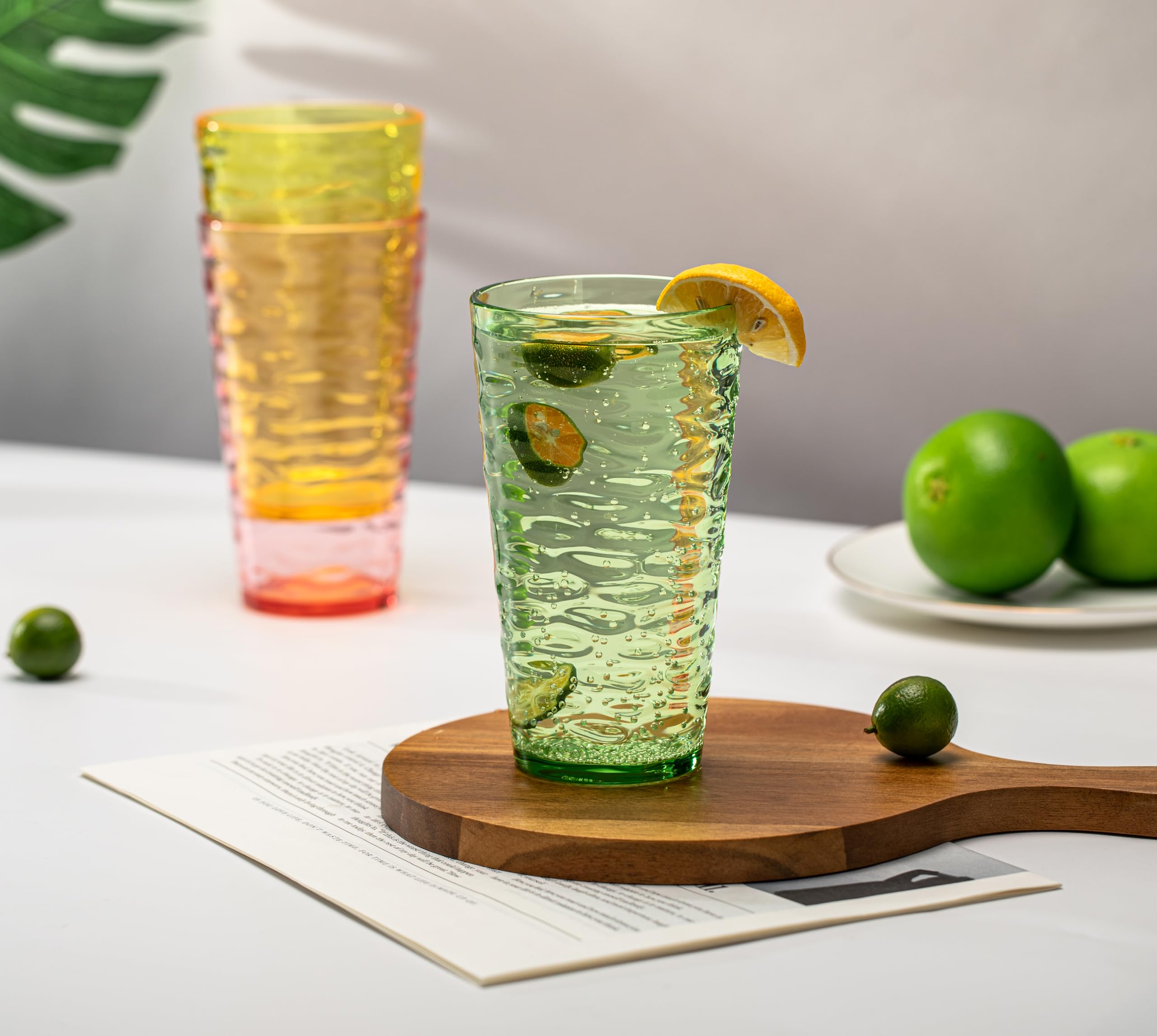 ZAINCA 20-ounce Plastic Tumblers, Acrylic Drinking Glasses High-Balls, set of 6 Multicolor Reusable Plastic Cups, Stackable, BPA-Free, Shatter-Proof, Dishwasher-Safe
