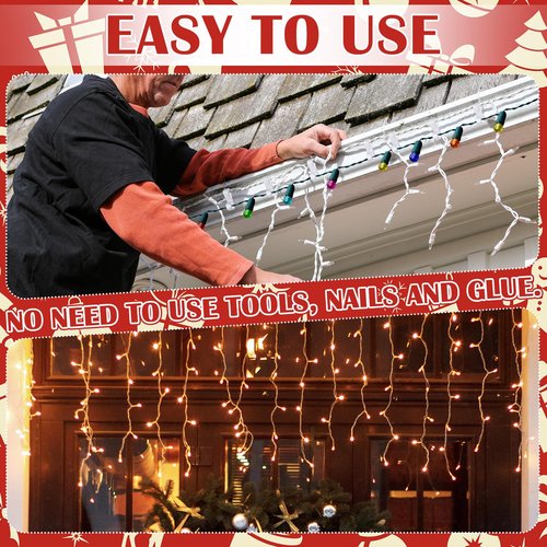 Namalu 100 Pcs Christmas Light Clips Gutter Clips for Hanging Outdoor Lights Plastic Weatherproof Gutter Hooks Hanging String Lamp Holder Mount to Shingles for Halloween Xmas Tree Decor (White)