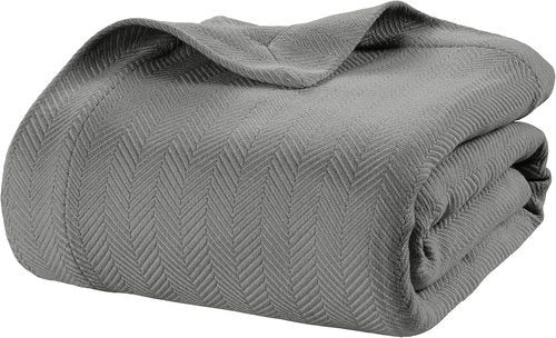 LANE LINEN Queen Size Cotton Blanket - 100% Soft Herringbone Weave for All Seasons | Oeko-TEX Certified - Grey (90"x90")