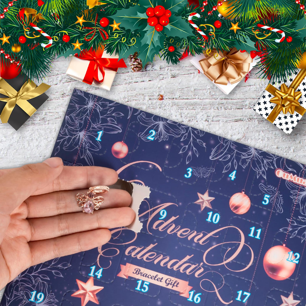 Advent Calendar Charm Bracelets 2026 for Girls, 24 Days Christmas Countdown Calendar with Rose Gold DIY Bracelets Jewelry Making Kit for Xmas Gift Kids Teens Adults