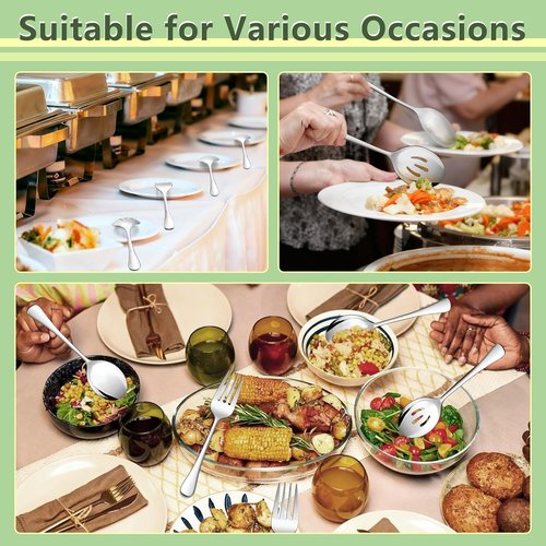 E-far Large Serving Spoons Set - 4 Stainless Steel Utensils for Buffet & Catering | Dishwasher Safe, 9.8 Inch