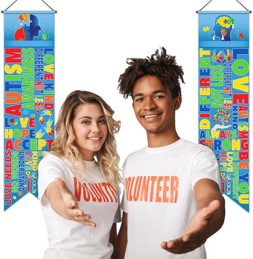 Blulu Autism Awareness Door Banners - Inspirational Puzzle Piece Decorations | 2 Pcs for Indoor/Outdoor Use