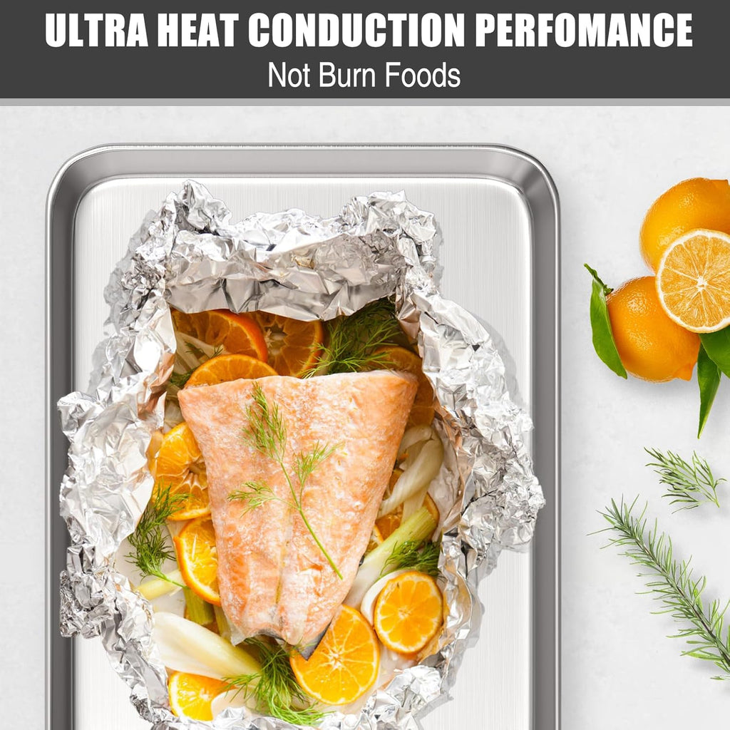 Umite Chef Baking Sheet Set - Professional Stainless Steel Cookie Trays | Non-Toxic, Easy Clean, 10.39x8.07 Inches