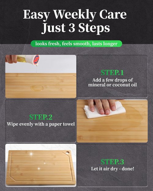 Kitsure Bamboo Cutting Board - Large Wooden Kitchen Board with Deep Juice Grooves | Multi-Sizes Available