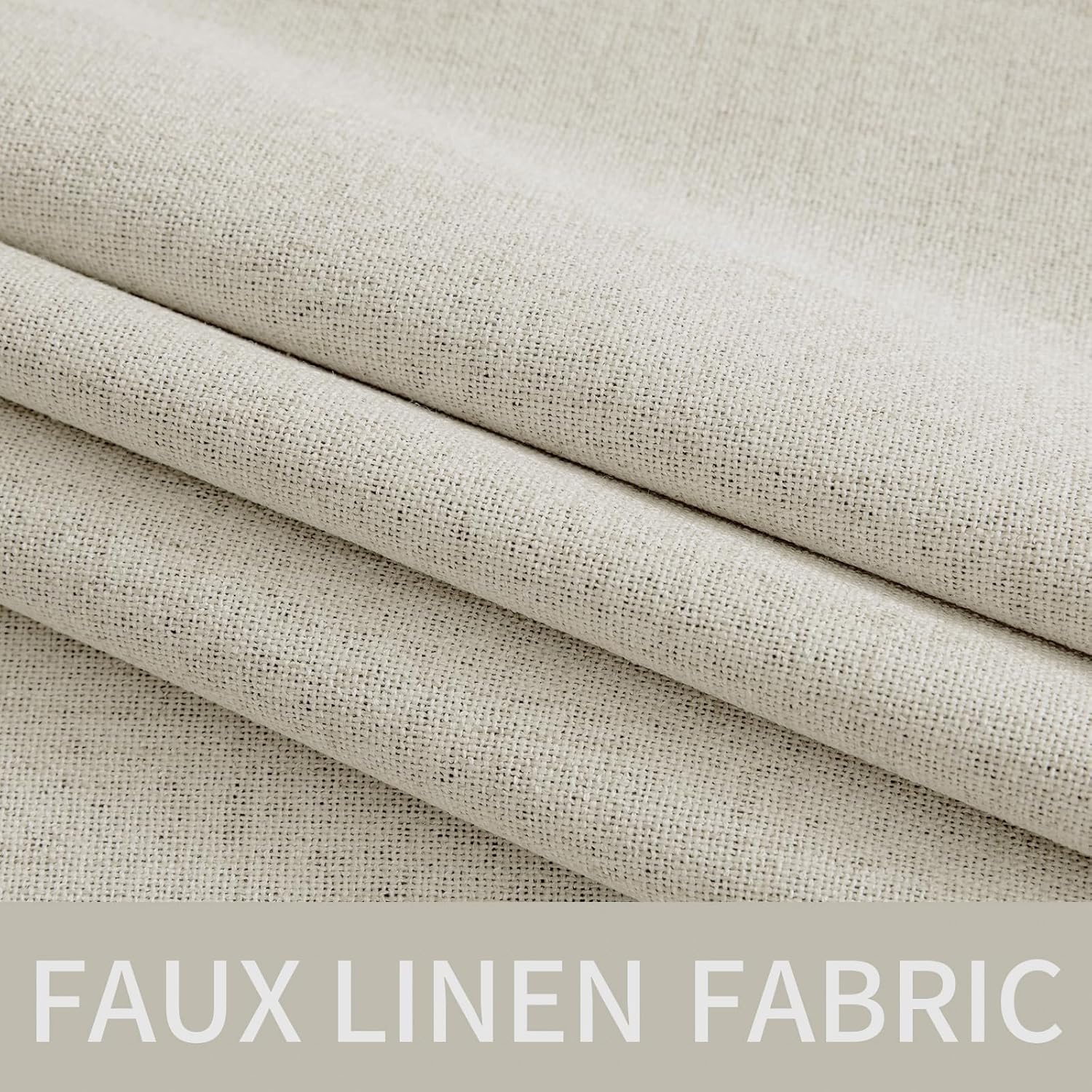 MIULEE Linen Curtains - 100% Blackout Thermal Insulated Drapes | Light Cream, 52x84 Inch (2 Panels)